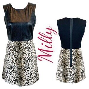 MILLY Lambskin Leather & Faux Fur Leopard Dress, Size 4